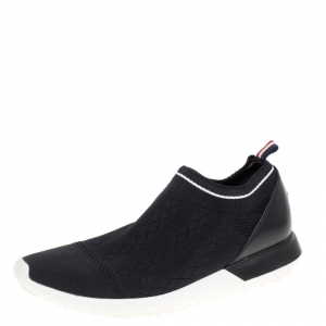 Moncler Black Leather And Knit Fabric Giroflee Paneled Slip On Sneakers Size 38