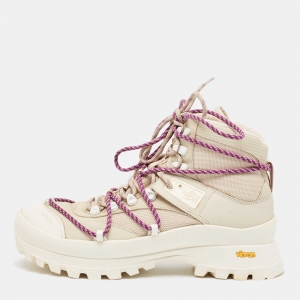 Moncler Beige Mesh and Leather Hiking Boots Size 40