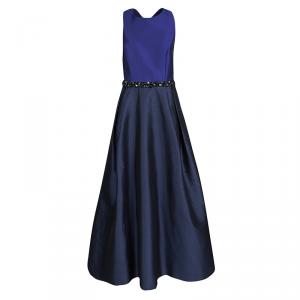 ML Monique Lhuillier Blue Cross Back Detail Embellished Gown M