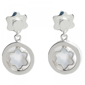 Pre Owned Montblanc Star Signet Mother Of Pearl Silver Dangle Stud Earrings