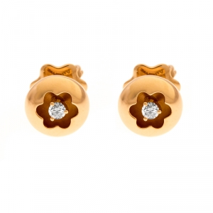Montblanc Logo Diamond 18k Rose Gold Round Stud Earrings 