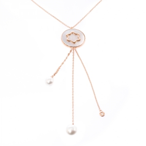 Montblanc Signet Mother of Pearl Diamond 18k Rose Gold Tassel Pendant Necklace