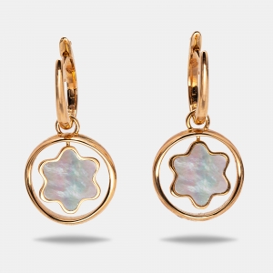 Montblanc Signet Rotating Emblem Mother of Pearl 18k Rose Gold Earrings 