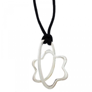 Pre Owned Montblanc Star Signature Silver Pendant & Black Cord Necklace