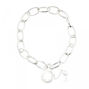 Pre Owned Montblanc Lock & Key Mother of Pearl Silver Chain Link Bracelet