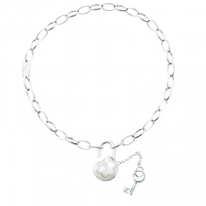 Pre Owned Montblanc Lock & Key Mother of Pearl Silver Chain Link Bracelet