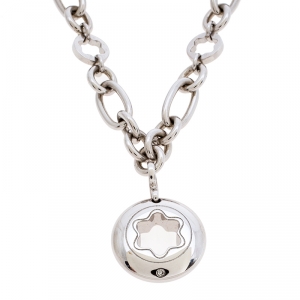 Pre Owned Montblanc Star Signet Silver Chain Link Pendant Necklace