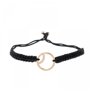 Montblanc Boheme Diamond 18k Rose Gold Black Cord Adjustable Bracelet