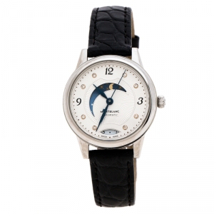 Montblanc White Stainless Steel Leather Boheme Day & Night 114730 Women's Wristwatch 30 mm