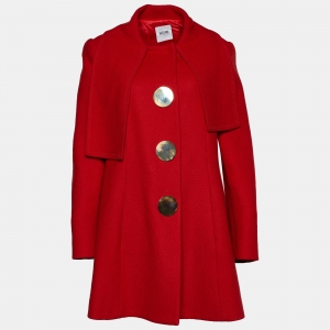 Pre Owned Moschino Cheap and Chic Red Wool Button Front Coat L