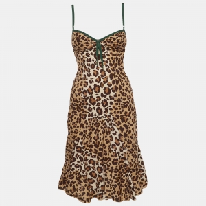 Pre Owned Moschino Cheap and Chic Brown Leopard Print Cotton Short Slip Dress S