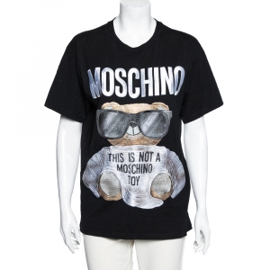 Moschino Couture Black Teddy Logo Embroidered Cotton T-Shirt XXS