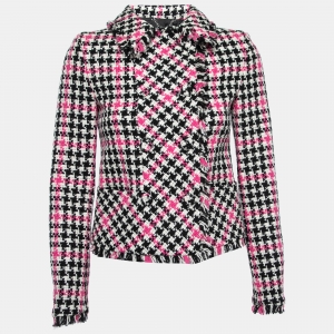 Moschino Couture Black & Pink Houndstooth Wool Jacket S