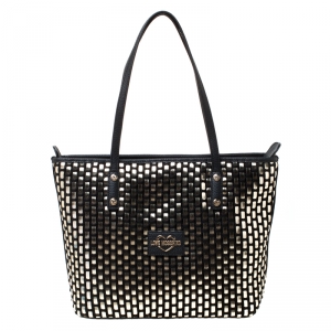 Love Moschino Black and Silver Faux Leather Applique Tote