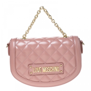 Pre Owned Love Moschino Pink Quilted Faux Leather Crossbody Bag
