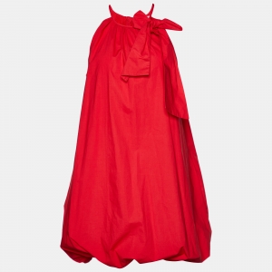Moschino Jeans Red Cotton Bow Tie Detail Balloon Dress L