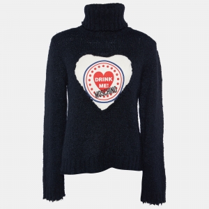 Moschino Jeans Black Wool & Mohair Knit Patch Detail Sweater L