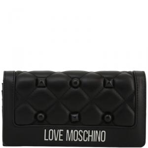 Love Moschino Black Quilted Faux Leather Studded WOC Clutch Bag