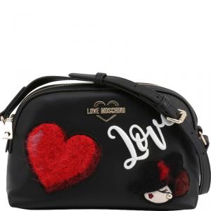 Love Moschino Black Faux Leather Applique Crossbody Bag