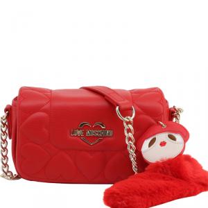 Love Moschino Red Faux Leather Heart Embossed Crossbody Bag