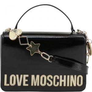 Love Moschino Black Faux Shiny Leather Top Handle Bag
