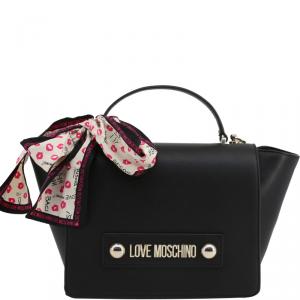 Love Moschino Black Faux Leather Scarf Top Handle Bag