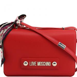 Love Moschino Red Faux Leather Scarf Flap Shoulder Bag
