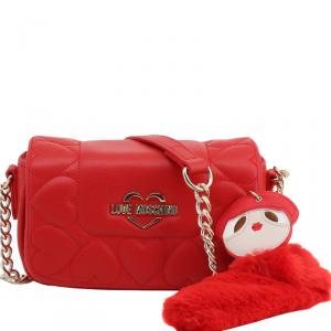 Love Moschino Red Faux Leather Heart Embossed Crossbody Bag