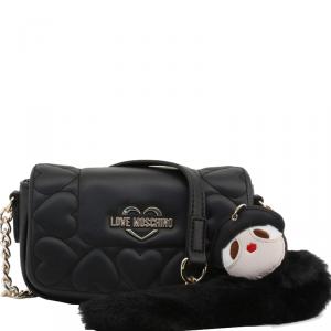 Love Moschino Black Faux Leather Heart Embossed Crossbody Bag