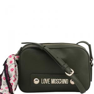 Love Moschino Dark Green Faux Leather Scarf Crossbody Bag