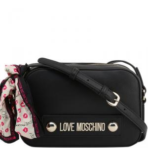 Love Moschino Black Faux Leather Scarf Crossbody Bag