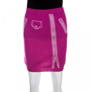 Moschino Couture Pink Wool Biker Optical illusion Mini Skirt M
