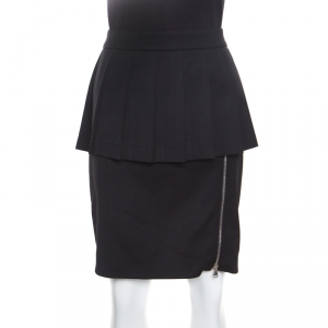 Moschino Couture Black Wool Zip Detail Peplum Skirt M