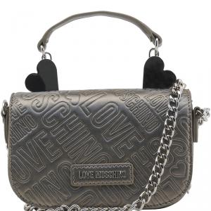Love Moschino Grey Embossed Leather Top Handle Bag