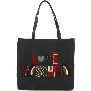 Pre Owned Love Moschino Black Canvas Logo Embroidered Shopping Tote