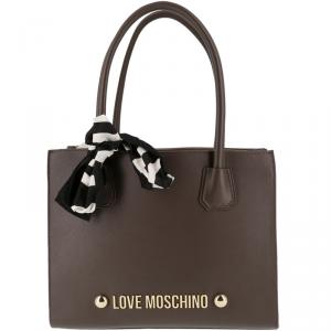 Love Moschino Grey Leather Scarf Double Handle Tote