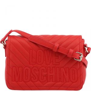 Pre Owned Love Moschino Red Quilted Leather Logo Shoulder Bag