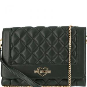 Pre Owned Love Moschino Dark Green Quilted Leather Wristlet Chain Clutch Bag