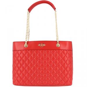 Love Moschino Red Faux Quilted Leather Chain Shopper Tote