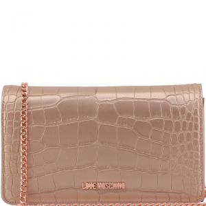 Pre Owned Love Moschino Pink Croc Embossed Leather Chain Clutch Bag