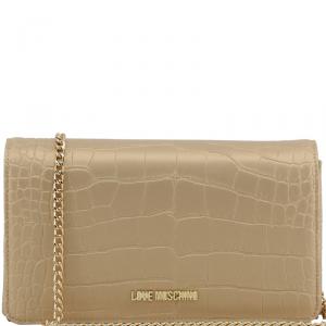 Pre Owned Love Moschino Yellow Croc Embossed Leather Chain Clutch Bag