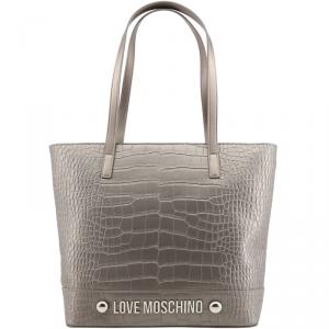 Pre Owned Love Moschino Grey Faux Croc Embossed Leather Shopper Tote