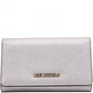 Pre Owned Love Moschino Silver Faux Leather Continental Wallet