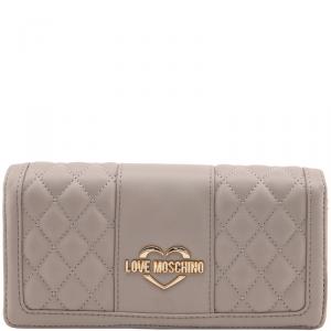 Pre Owned Love Moschino Taupe Quilted Leather Continental Wallet