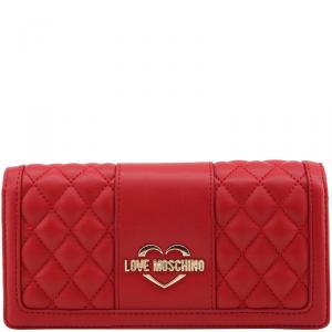 Pre Owned Love Moschino Red Quilted Leather WOC Clutch Bag