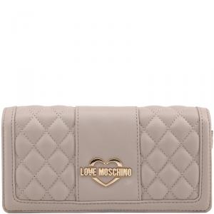 Pre Owned Love Moschino Taupe Quilted Leather WOC Clutch Bag