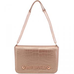 Pre Owned Love Moschino Pink Croc Embossed Leather Chain Flap Bag