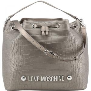 Pre Owned Love Moschino Grey Croc Embossed Bucket Crossbody Bag
