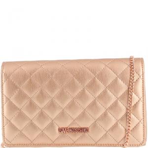 Love Moschino Metallic Pink Faux Quilted Leather Clutch Bag