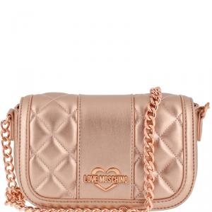 Pre Owned Love Moschino Metallic Pink Quilted Leather Chain Flap Bag